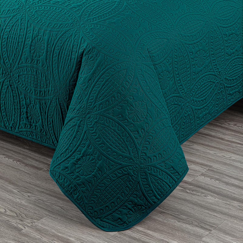 Chezmoi Collection Austin 3-Piece Oversized Bedspread Coverlet Set (King, Teal) - Image 4